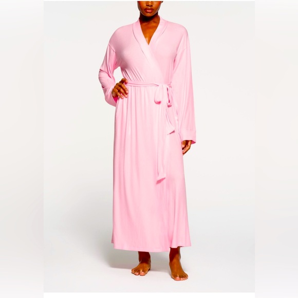 SKIMS Valentine’s Cherry Blossom Pink Soft Lounge Long Robe Medium Rib NWT New M - Picture 2 of 15